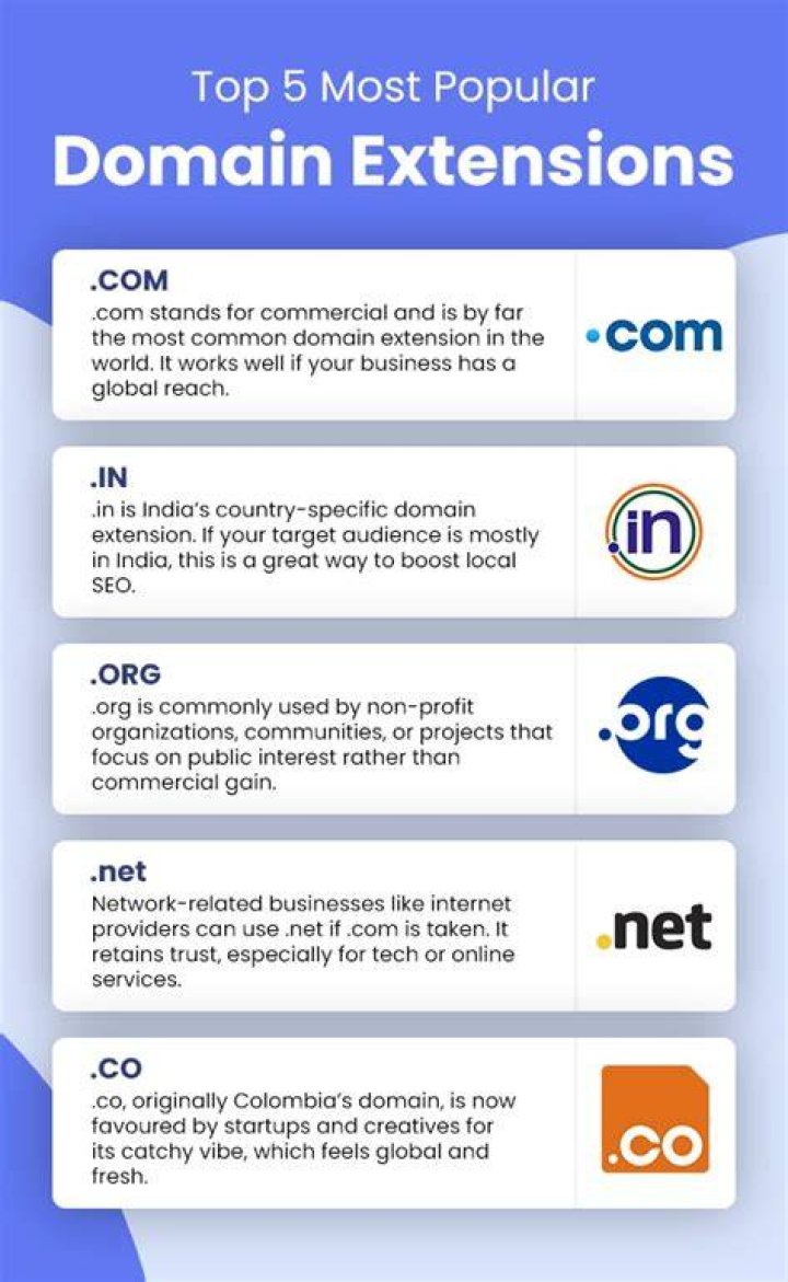 What are the 5 most common domain extensions?