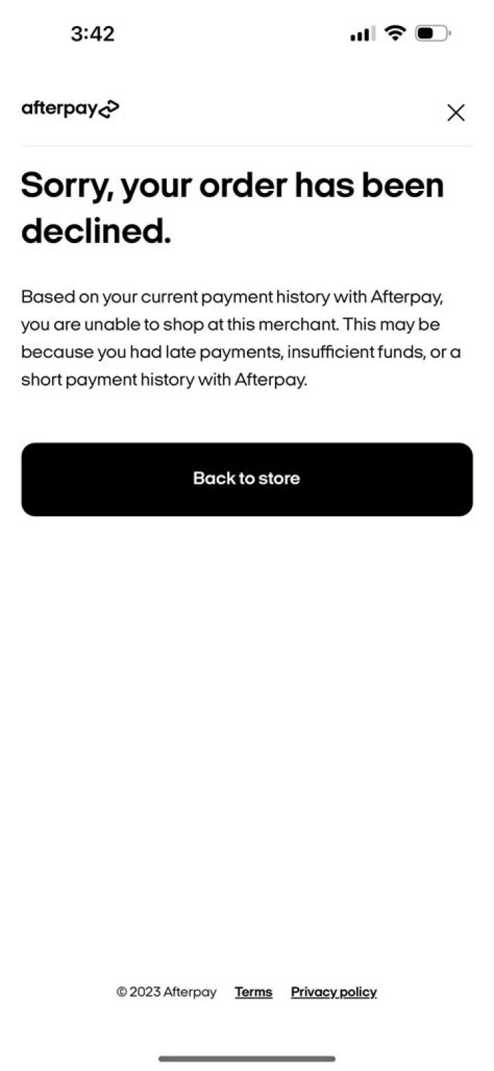 Why did Afterpay deny my first order?